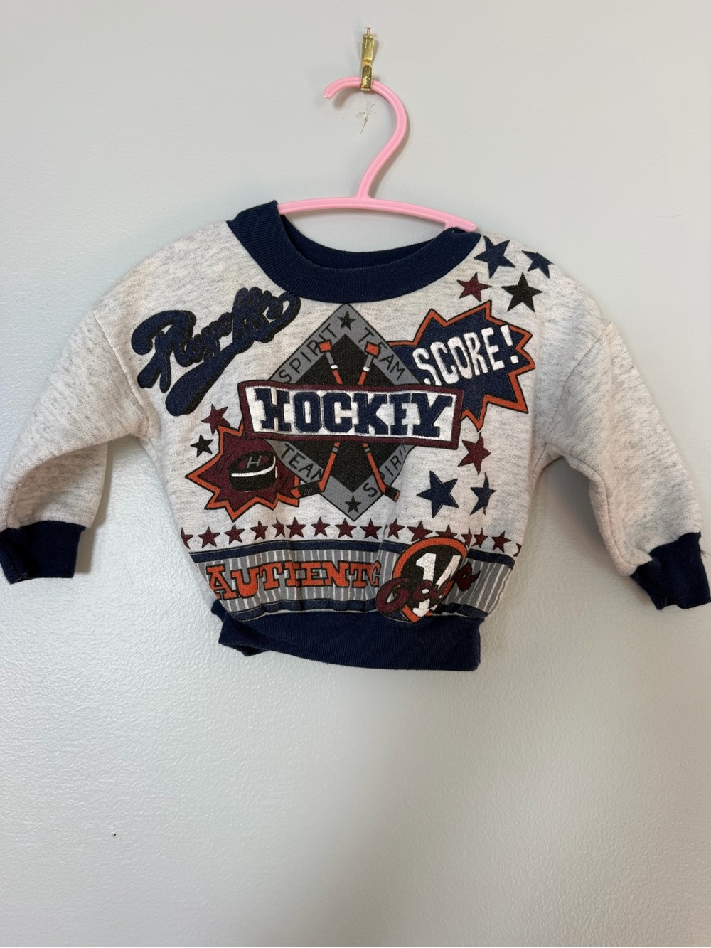 Vintage Kids Hockey Graphic Sweatshirt - Navy & Gray